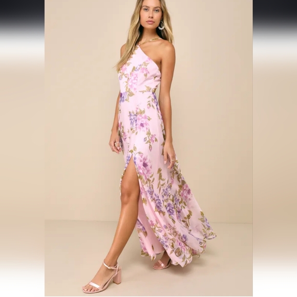 Floral One-Shoulder Pink Dress - Picture 1 of 4
